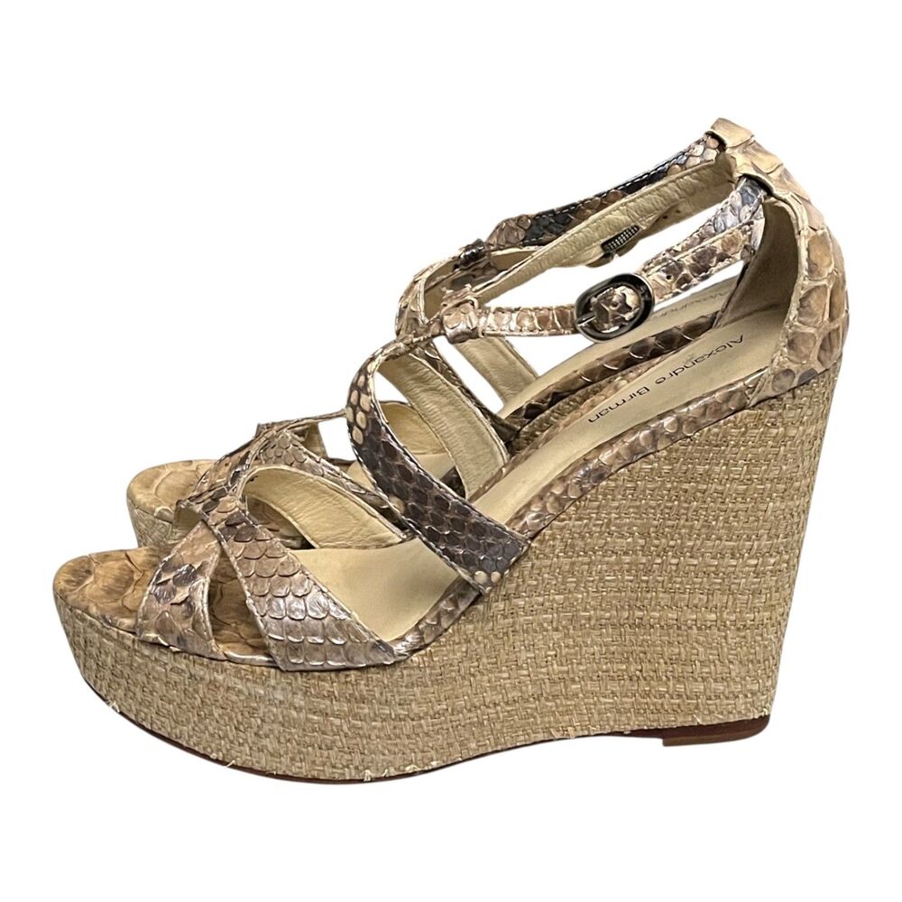 Alexandre Birman Python Skin Raffia Platform Wedge Sandals Beige Brown 7.5 - Picture 4 of 14